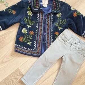 Super Cute Baby Girl set Embroidered Navy Cornelloki jacket & True Religion Jean